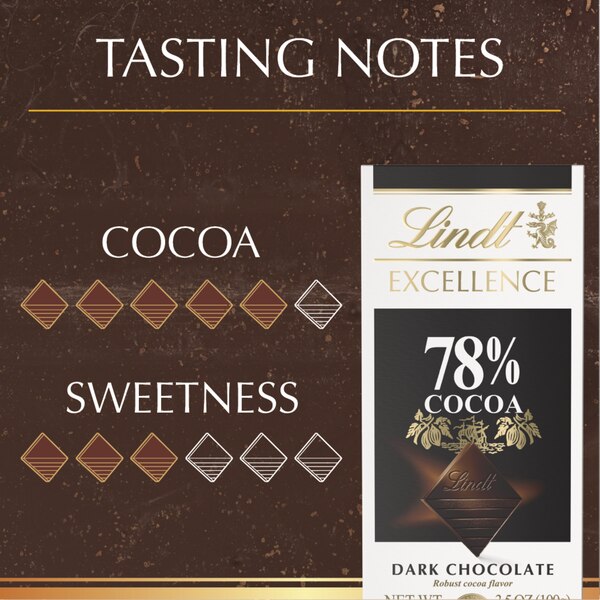 Lindt Excellence 78% Cocoa Dark Chocolate Candy Bar, Dark Chocolate, 3.5 oz