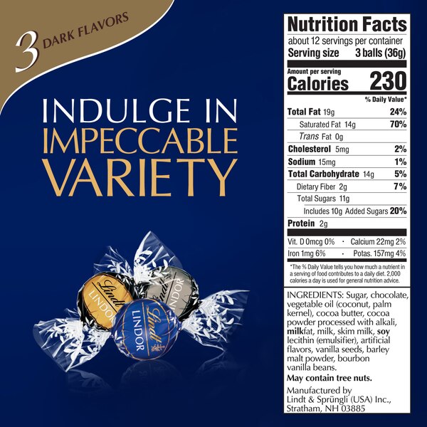 Lindt LINDOR Assorted Dark Chocolate Candy Truffles, Assorted Chocolate with Smooth, Melting Truffle Center, 15.2 oz. Bag