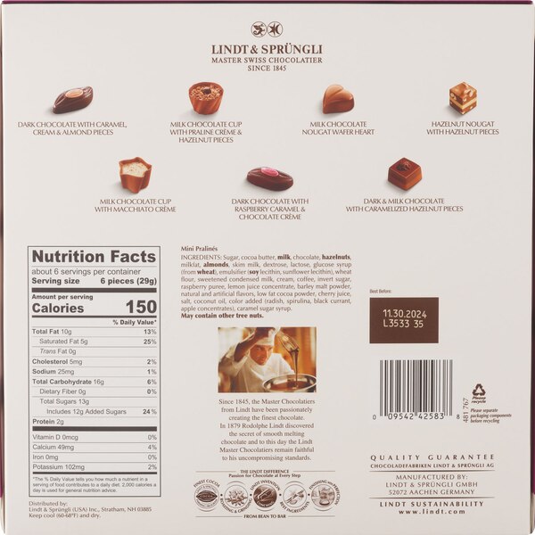 Lindt, Mini Pralines, Assorted Chocolate Pralines with Premium Filling Box, 6.2 oz