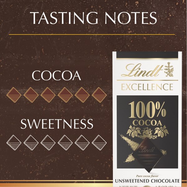 Lindt Excellence 100% Cocoa Dark Chocolate Candy Bar, Dark Chocolate, 1.7 oz