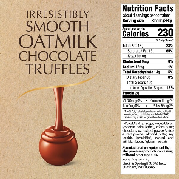 Lindt Lindor OatMilk Chocolate Truffles, Non-Dairy Chocolate Truffles with Smooth, Melting Truffle Center, 5.1 oz
