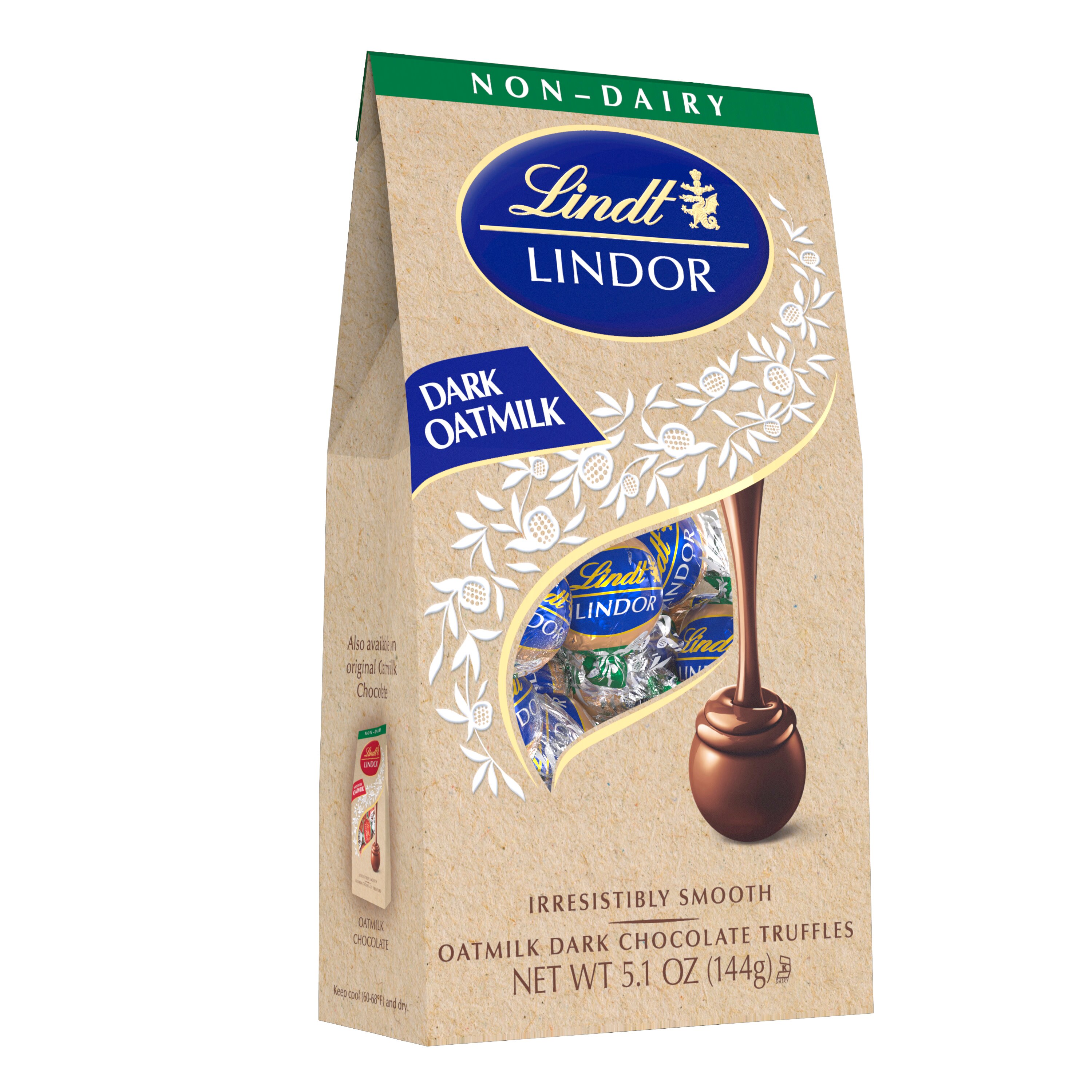 Trufas de chocolate negro con leche de avena Lindt Lindor, trufas de chocolate sin lácteos con centro de trufa blando, 5.1 oz