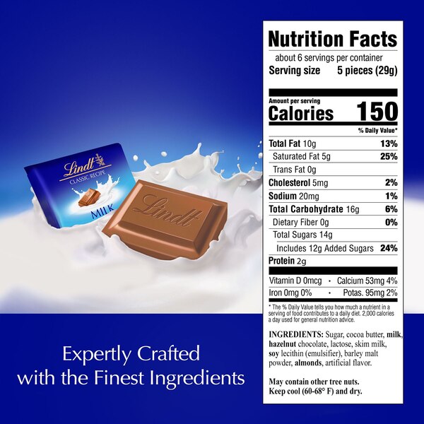 Lindt, Classic Recipe Milk Chocolate Candy Individually Wrapped Pieces, 30 ct, 6 oz
