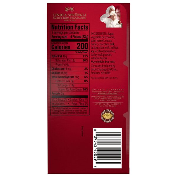 Lindor, Milk Filled Bar 3.5oz 
