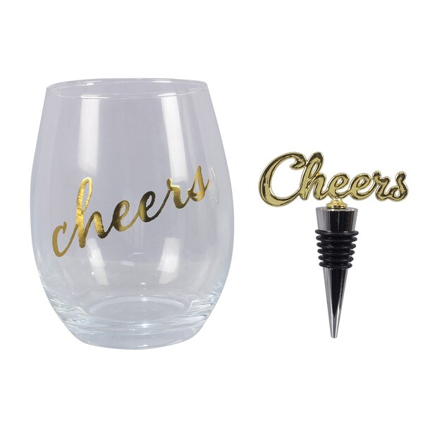 Young's  Wine Glass W Topper Cheers 20 oz