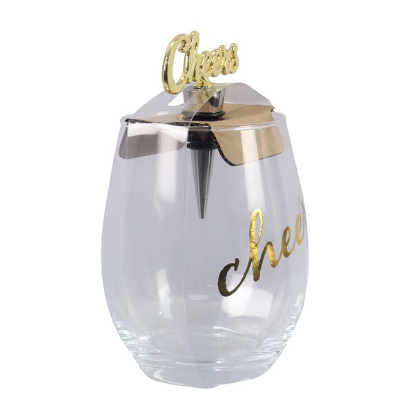 Young's  Wine Glass W Topper Cheers 20 oz