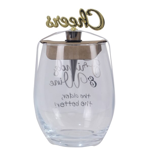 Young's Wine Glass W Topper Friends 20 oz