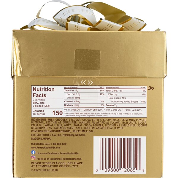 Ferrero Rocher, Gold Ribbon Gift Cube, 18 ct, 7.9 oz
