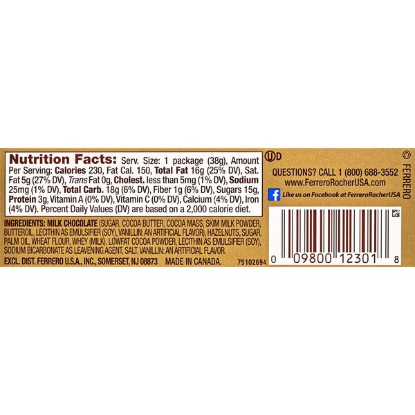 Ferrero Rocher Hazelnut Chocolate Candy, 3 ct, 1.3 oz