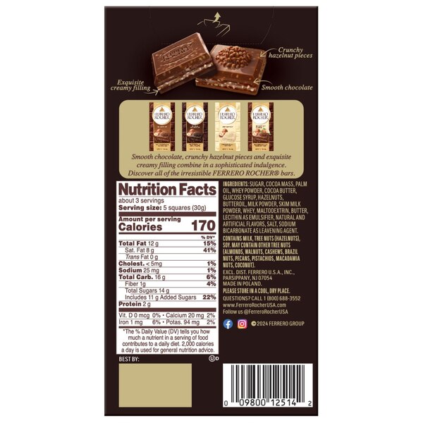 Ferrero, Dark Hazelnut And Crunchy Salted Caramel Tablet Bar, 3.1 oz
