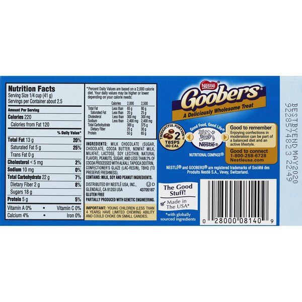 Goobers Milk Chocolate Coated Peanuts Candy Theater Box, 3.5 oz