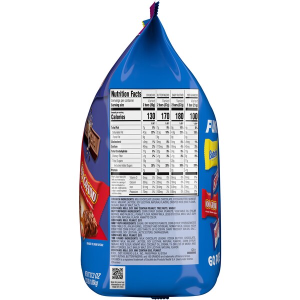 Butterfinger, Crunch, 100 Grand and Baby Ruth Assorted Fun Size Candy, 37.2 oz