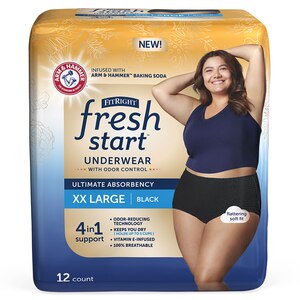 FitRight Fresh Start Urinary Incontinence Underwear, Black, 48 Count,  (12ct, Pack of 4), XXLarge - CVS Pharmacy