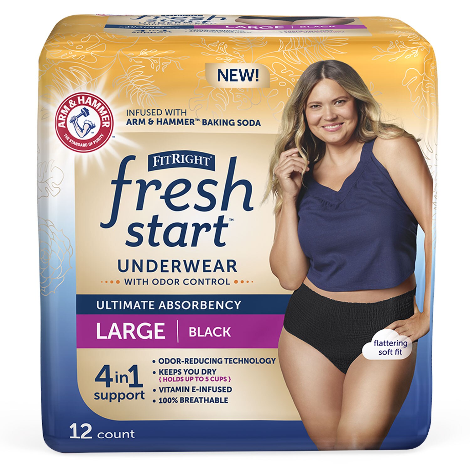 Medline Industries FitRight Fresh Start Urinary Incontinence Underwear, Large, Black, 48 Count, (12ct, Pack of 4) | CVS