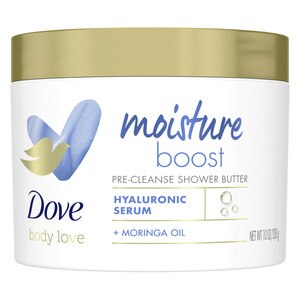 Dove Body Love Moisture Boost Pre-Cleanse Shower Butter with Hyaluronic Acid & Moringa Oil, 10 OZ