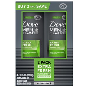 Dove Men+Care Extra Fresh - Gel de ducha para cuerpo y rostro, 18.2 oz, 2/paquete