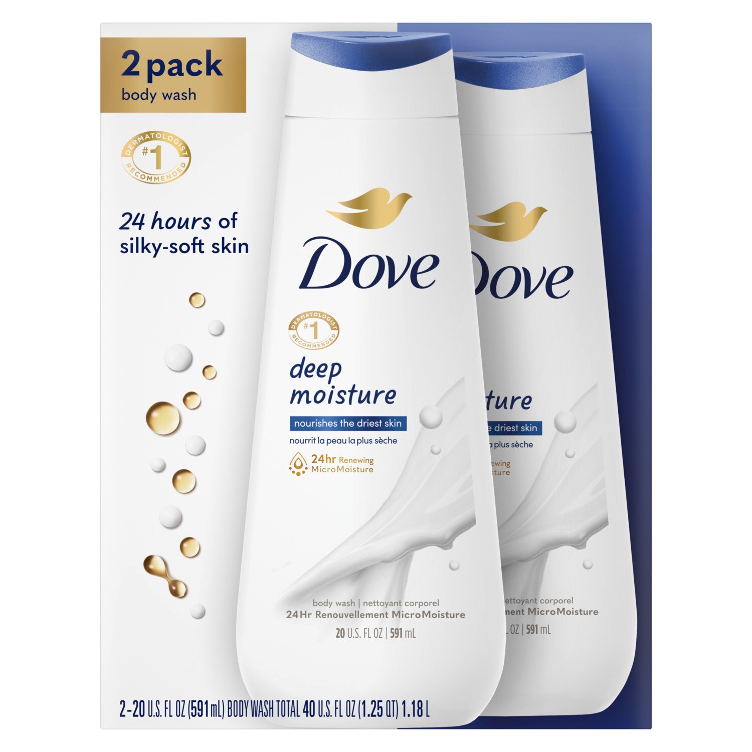 Dove Deep Moisture Body Wash, 22 OZ, Twin Pack