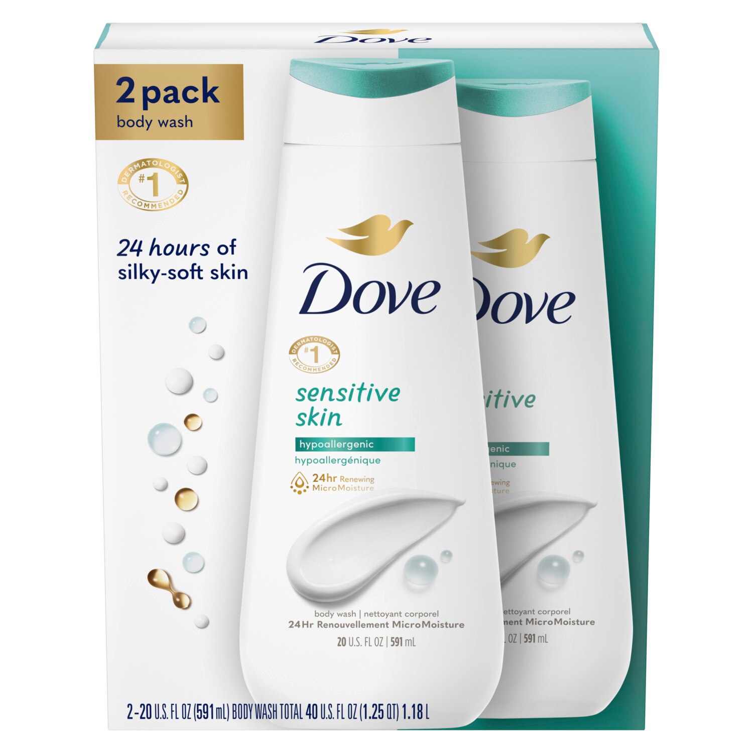 Dove - Gel de baño para piel sensible, 22 oz, 2/paquete