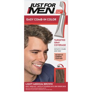 Just For Men Easy Comb-In Color Targeted Gray Coverage Hair Color, Light-Medium Brown - 1 Ct , CVS