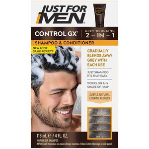 Just For Men Control GX Grey Reducing 2 in 1 Shampoo and Conditioner, 4 Fl Oz