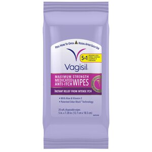 Vagisil Anti-Itch Medicated Wipes, Maximum Strength, 20 Wipes - 20 Ct , CVS