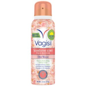 Vagisil Scentsitive Scents Dry Wash Spray For On The Go Feminine Hygiene, Peach Blossom, 2.6 Oz , CVS