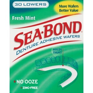 Sea Bond Lower Denture Adhesive Wafers, Zinc-Free, Fresh Mint - 30 Ct , CVS