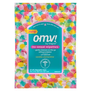  OMV! by Vagisil No-Sweat Wipettes, Vanilla Clementine Scent, 10 Wipes in a Resealable Pouch 