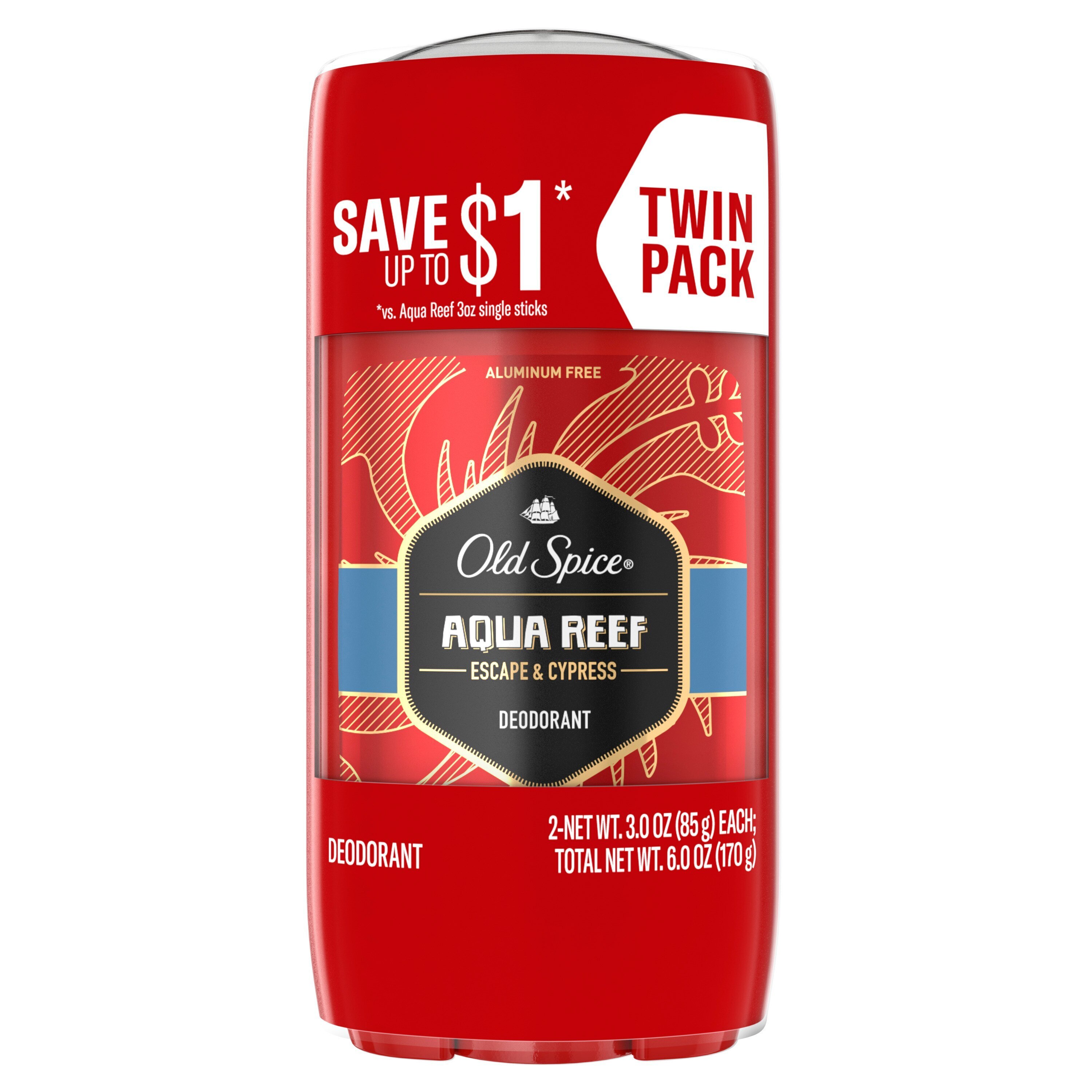 Old Spice Red Collection Aqua Reef 48-Hour Deodorant Stick, Escape & Cypress, 3 OZ, 2 Pack , CVS