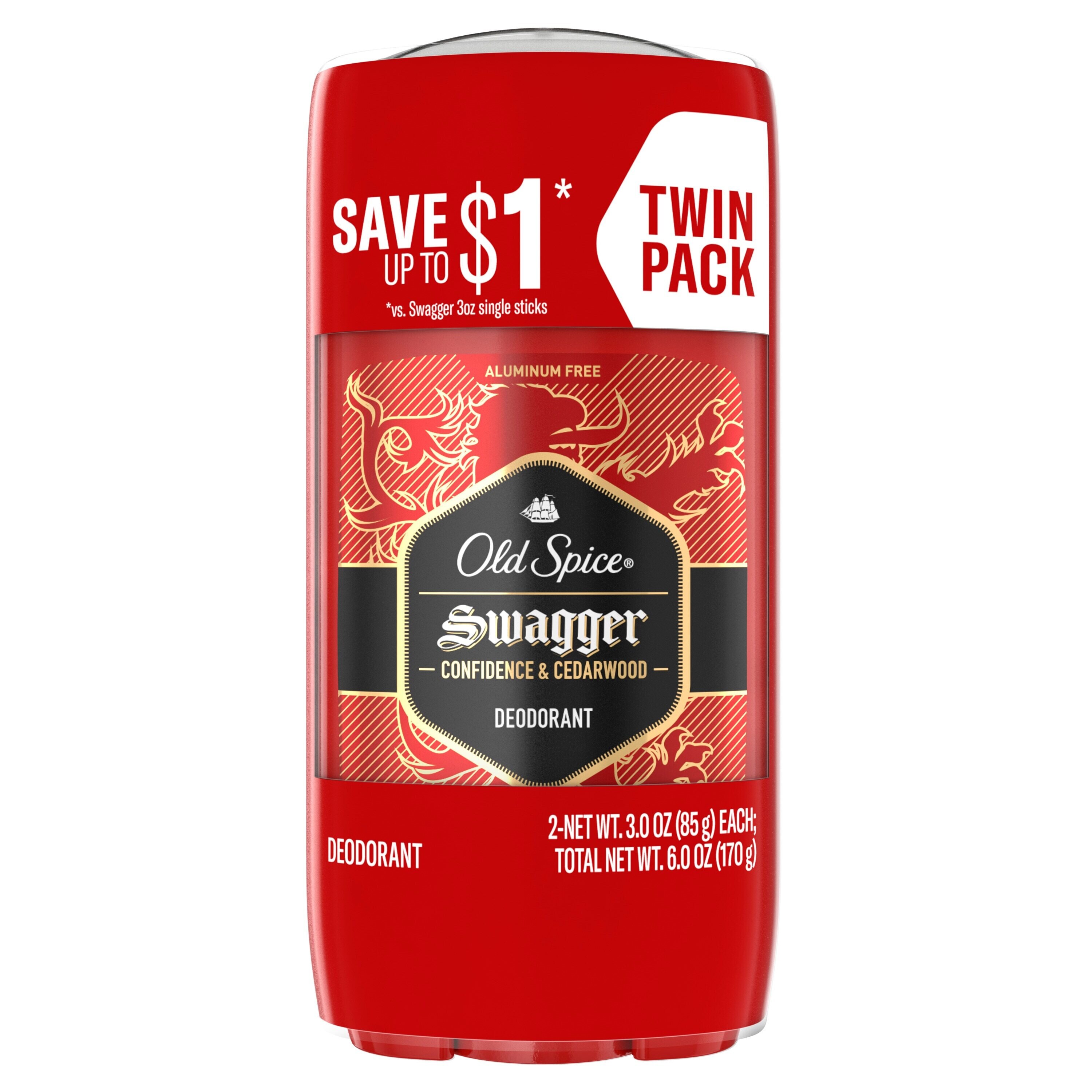 Old Spice Red Collection Swagger 48-Hour Deodorant Stick, Confidence & Cedarwood, 3 Oz, 2 Pack - 2.6 Oz , CVS