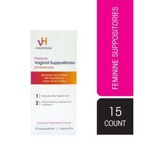 vH essentials - Supositorios vaginales con prebióticos, pH balanceado - Caja de 15 u.