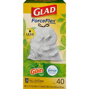 Glad ForceFlex Tall Kitchen Trash Bags, 13 Gal Drawstring, Gain Original Scent, 40 Ct , CVS