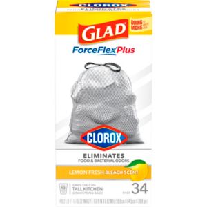 Glad ForceFlex Plus With Clorox Tall Kitchen Trash Bags, Lemon Fresh Bleach Scent, 13 Gal Drawstring, 34 Ct , CVS
