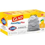 Glad ForceFlex Plus with Clorox Tall Kitchen Trash Bags, Lemon Fresh Bleach scent, 13 Gal Drawstring, 34 ct, thumbnail image 2 of 10