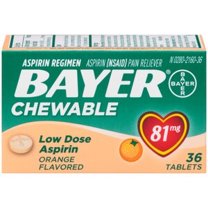 Bayer Low Dose Aspirin 81 MG Chewable Tablets, 36 CT, Orange , CVS