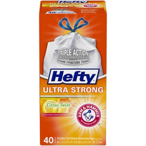 Hefty Ultra Strong Tall Kitchen Drawstring Trash Bags, Citrus Twist, 13 Gallon, 40 Ct , CVS