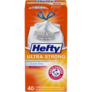 Hefty Ultra Strong Tall Kitchen Drawstring Trash Bags, Scent Free, 13 Gallon, 40 CT