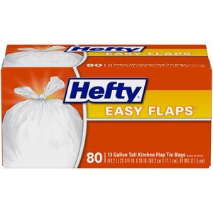  Hefty Easy Flaps Tall Kitchen Flap Tie Trash Bags, 13 Gallon, 80 CT 
