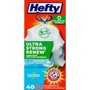 Hefty Renew Tall Kitchen Drawstring Trash Bags, Scent Free, 13 Gallon, 40 CT