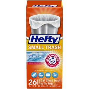 Hefty Small Flap Tie Trash Bags, Clean Burst, 4 Gallon, 26 CT