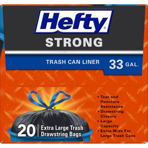 Hefty Strong Extra Large Trash Can Liner Drawstring Bags, 33 Gallon, 20 ...