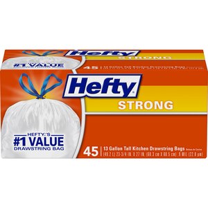 Hefty Strong Drawstring Tall Kitchen Bags 13 Gallon, 45CT