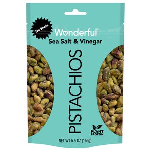  Wonderful Pistachios, No Shells, Sea Salt & Vinegar Flavored Nuts, 5.5 OZ Resealable Pouch 