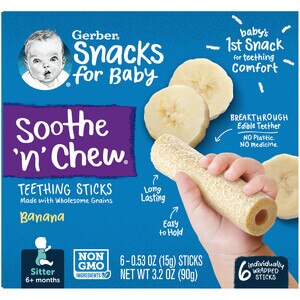 Gerber Snacks For Baby Soothe N Chew Teething Sticks Banana, 0.53 Oz Box (6 Pack) , CVS