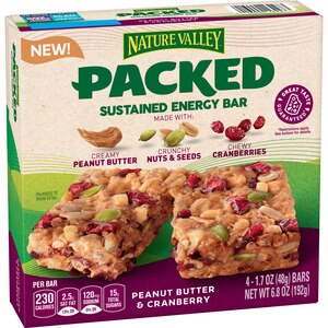 Nature Valley Packed Sustained Energy Bar, Peanut Butter & Cranberry, 4 CT