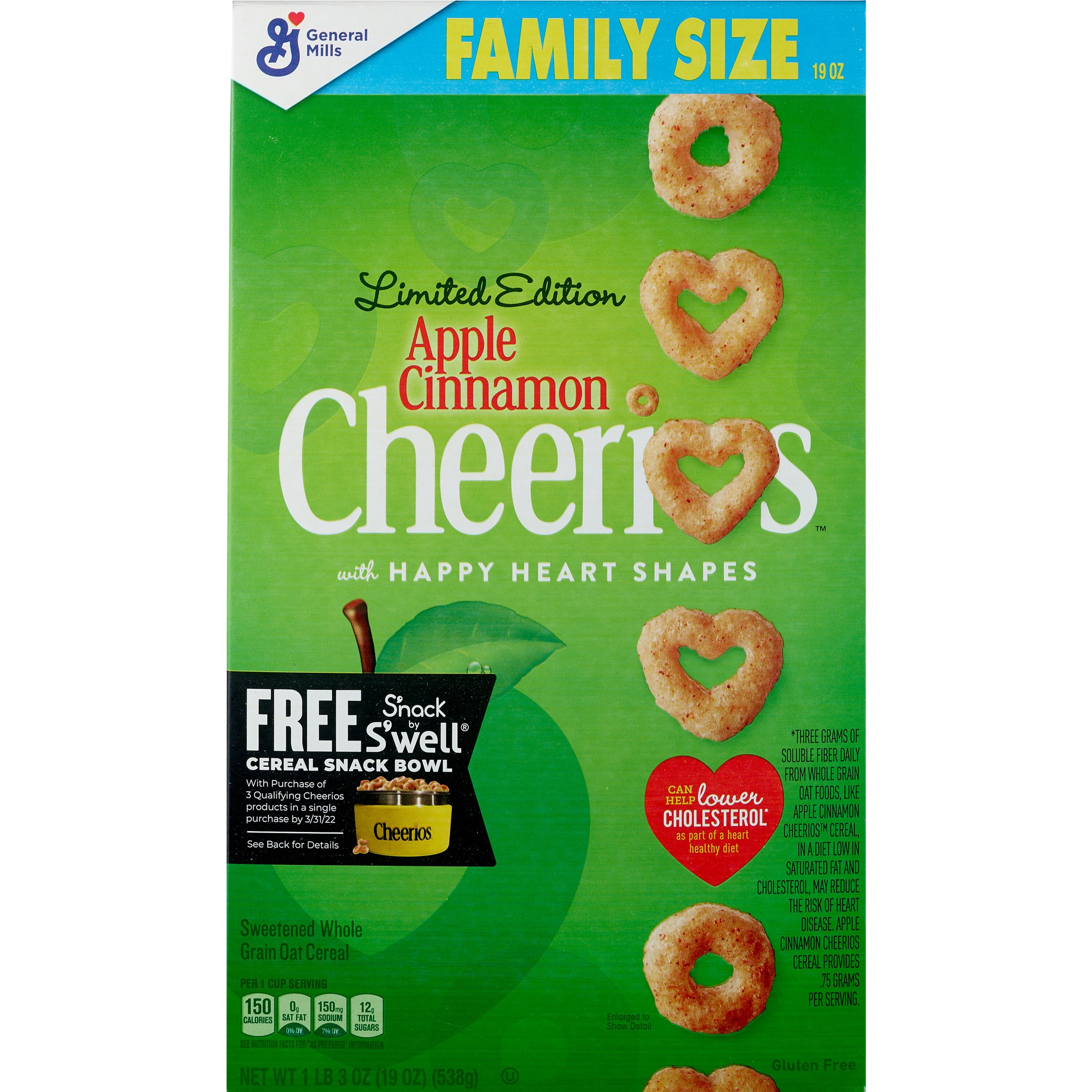 Apple Cinnamon Cheerios Breakfast Cereal Family Size, 19 Oz , CVS