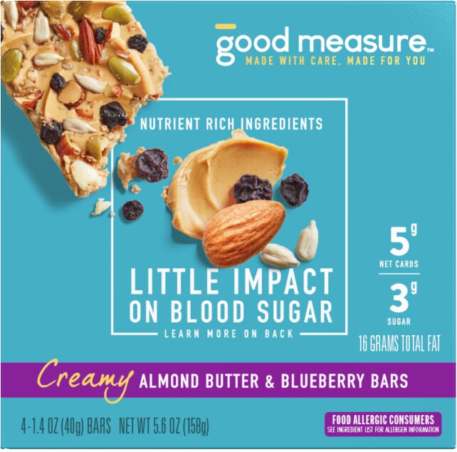 Good Measure Bars, Almond Butter & Blueberry, Creamy - 4 pack, 1.41 oz bars