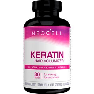 NeoCell Keratin Hair Volumizer - Colágeno de origen animal natural para reforzar el cabello, sin gluten, en cápsulas, 60 u.