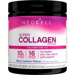 NeoCell Super Collagen - Colágeno en polvo, 6,600 mg, tipos 1 y 3 de origen animal natural, sin gluten, sabor Berry Lemon, 6.7 oz