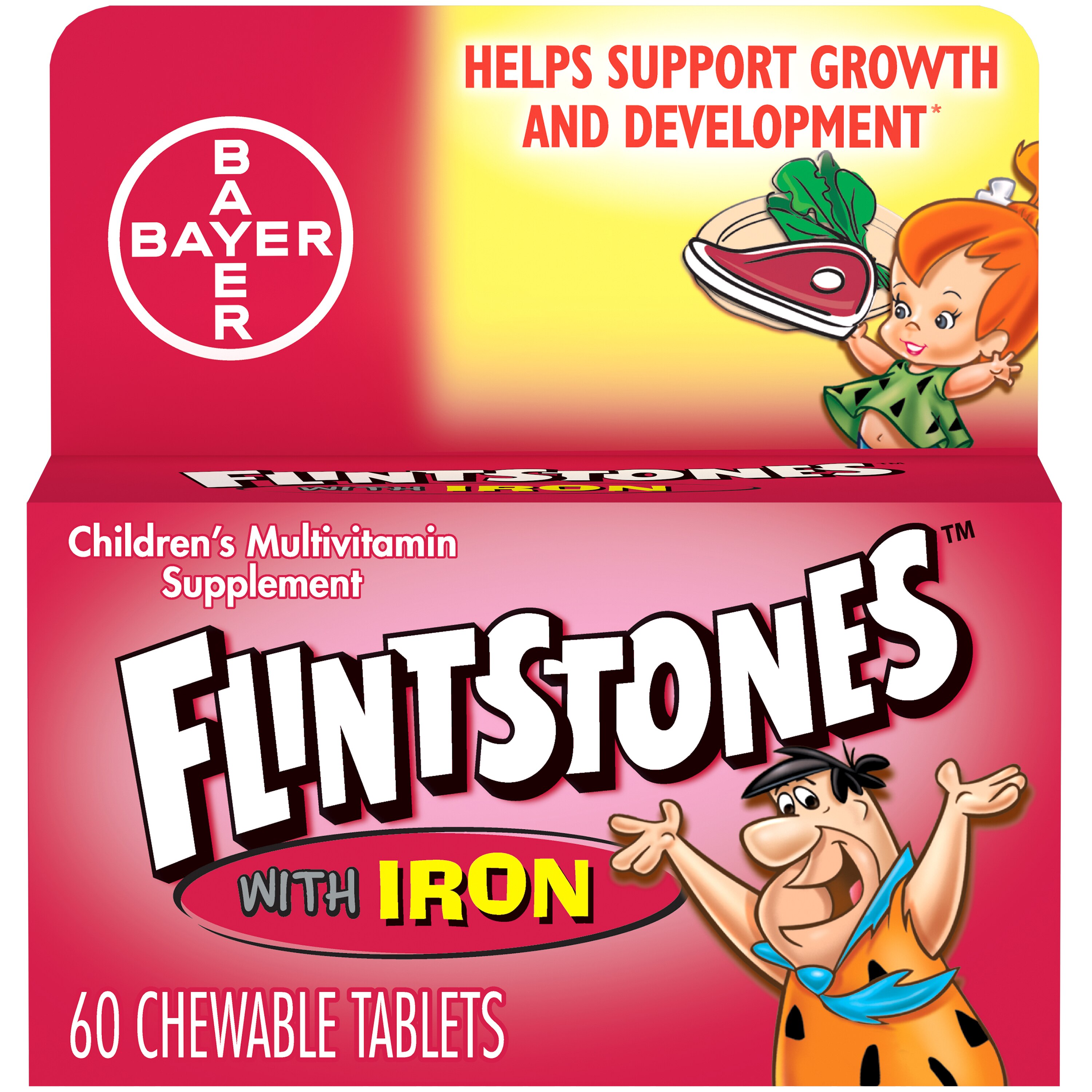 Flintstones - Suplemento multivitamínico para niños en tabletas masticables con hierro, 60 u.